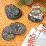 DULI Set of 6 Resin Coaster Set for Table accessories 10x10cm (Grey Flakes)