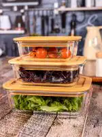 Goodhomes Rectangular Glass storage box with Air tight Wooden Lid (Set of 3pcs)