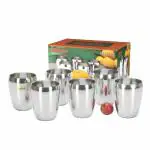 Vinod Stainless Steel Mango Glass, 6 Glasses in one Box, Capacity- 300 ml