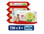 LUV LAP LuvLap Paraben Free wipes for baby skin with Aloe Vera, Fragrance Free, pH Balanced, Dermatologically Safe, Baby Wipes Rich in Vitamin E & chamomile extract, 72 Wipes / Pack With Lid (Pack OF 5)