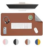 Aropana Vegan Leather Desk Pad, Mouse Pad, Office Desk Mat, Vegan Leather Desk Blotter, Laptop Protector Desk Pad, Waterproof Desk Writing Pad Edge-stitched 2022 Upgraded version(Brown / Grey, 31.5