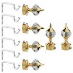 LEEZEN Golden Crystal Curtain Knob with Silver Stainless Steel Curtain Bracket ( PARDA Support) for Door and Window Accessories Fitting for Bedroom and Kitchen Area for 1 Inch Curtain Rod (Pack of 3 Set, Golden)