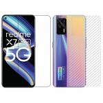 Kite Digital Realme X7 Max (5g) Back Screen Protective Film Carbon Fiber Skin Transparent Sticker + Transparent Tempered Glass Screen Protector with Full Screen Coverage [Except Edges]