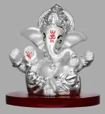 Diviniti Four Hands Lord Ganesha Statue for Car Dashboard|999 Silver Plated Sculpture of Ganpati Figurine