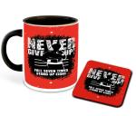 Whats Your Kick Never Give Up Red Design Black Ceramic Coffee Mug with Coaster 325 ml