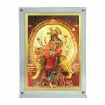Hawai Gold Plated Durga Maa Sherawali Mata Photo with Transparent Acrylic Magentic Tabletop Home Décor Religious Photo Frame, 8x5.8 inch Frame SFDI00132_ACRYLIC