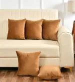 Yellow Weaves Soft Velvet Fabric Cushion Cover 24 X 24 Inches, Set of 5, (Golden Brown)