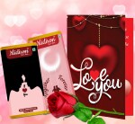 Midiron Beautiful Romantic Gift For Couple|Valentine's Day Gift for Wife/Girlfriend|Birthday Gifts For Lover|Rose Day, Promise Day Gift-Handmade Chocolate Bars, Greeting Card & Artificial Red Rose