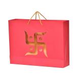 PPJ - SWASTIK (FOIL PRINTED) PAPER CARRY BAG, 16 Inch X 12 Inch X 4 Inch for DIWALI/WEDDING/FUNCTION/BIRTHDAY/RETURN GIFTS/CHRISTMAS (Pack of 5)