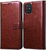 AmericHome Samsung Galaxy A71 SM-A715F, SM-A715F, DS, SM-A715F, DSN, SM-A715F, DSM Brown Artificial Leather, Rubber Shock Proof Mobile Flip Cover