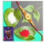 BHAKTI 2 SHAKTI MAKING WORSHIP SPECIAL Rakhi for brother | Bhaiya ki rakhi | Fancy rakhi for men with roli & akshat | Silver Diamonds on a Flower centering Red Diamond | Pack of 1 | With Chocolate Shots