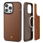 CYRILL Spigen Kajuk Mag Back Cover Case Compatible for iPhone 14 Pro Max (2022, TPU + PC + Faux Leather) - Saddle Brown