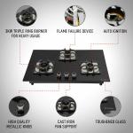 Faber Imperia Plus Black Stainless Steel Glass Top Auto Ignition 3 Brass Burner Gas Stove