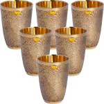 Shivshakti Arts (Pack of 6) Pure Brass Glass Tumbler, Embossed Flower Nakshatra Design For Drinking Serving Water, Decorative Gift Item (6 Pcs = Vol - 280 ML Each) Glass Set Water/Juice Glass (280 ml, Brass, Yellow)