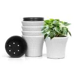 Livzing 9 Inch Self Watering Pot-Plastic Flower Pot-Gamla Planter Pot-Modern Decorative Planter Perfect for Indoor-Outdoor-Balcony-Garden-Living Room-Home-White(Pack of 5)