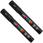uni-ball Posca 5M 1.8 mm-2.5 mm Bullet Shaped Marker Pen, Black Ink, Pack of 2