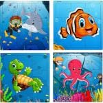 Fiddly's Sea World Wood Jigwas Puzzles for Kids and Children 9 Pieces (Pack of 4)