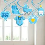 Zyozique Baby Boy Happy Birthday Hanging Swirls for Boys Happy Birthday Party Decorations Supplies (Pack of 6)