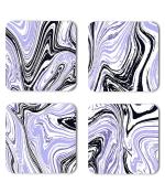 Whats Your Kick Marble Texure Black And Violet Texure Design Printed Set of 4 Coaster With Metal Stand