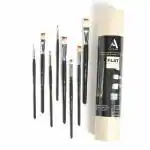 ArtRight Artists Flat Paint Brush Set of 8 with Seamless Synthetic Bristles & Free Brush Holder - Professional Artist Handmade Flat Paintbrush Set for Watercolor Painting (Set of 8)
