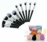BIOAQUA 10 Piece Premium Makeup Brushes Set , Black + 6 Piece Makeup Sponges (Pack of 11)