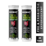 Nixmat Pre+Probiotic 20 Effervescent Tablets Pack of 2 (Green Apple)
