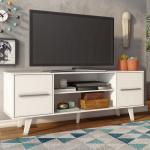MADESA TV Stand with Storage Space and Cable Management, for TVs up to 55 Inches, Wood, 136 W x 54 H x 39 D Centimeters - White