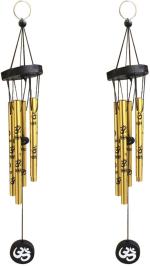 Ryme Multicolor Om Printed Golden Color 5 Pipes Wind Chimes Wall Hanging For Home Office Brass Windchime, 5 Inch (Pack Of 2)