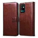ERIT Infinix X693 Infinix Note 10 Vintage Shock Proof Flip Cover Back Case Cover Flexible | Leather Finish | Card Pockets Wallet & Stand For Infinix X693 Infinix Note 10 (Brown)