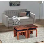 Jangid Handicraft Solid Sheesham Wood Coffee Table with 2 Stool | Rectangle Sofa Centre Table with Stool | Tea Center Table with 2 Stools for Living Room | Patio Teapoy Table with Two Puffy | Brown