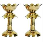 T-KA108 Kamal Stand Diya / Lotus Lamp for Home / Mandir Pooja Pure Brass (Pack of 2) Table Diya  (Height: 4.5 inch)