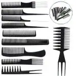 D-Top Professional Multipurpose 10 Pcs Hair Comb Set Hair brush for Hair Cutting and Styling (BLACK)