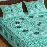 The Hobby Bounty Sanganeri Printed Double Bedsheet |110TC,100% Pure Cotton Bedsheet for Double Bed| 1 Bedsheet (254X 229 cm| 90X100 Inch) with 2 Pillow Covers (43X69 cm | 17X27 Inch)|Aqua
