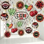 Festiko 30 Pcs Casino Party Decorations Casino Theme Birthday Party Decorations Casino Night Red Black Poker Ceiling Hangings Garland