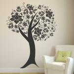 Lanstick Black Tree With Designed Leaves Self Adhesive Wall Sticker 43.2 inch