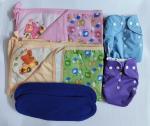 Maalove Combo of Baby Bath Towel with Waterproof Mattress Protector Sheet Pink Green 2 units and Cloth Diapers Purple Blue with Blue Pads Pack of 2