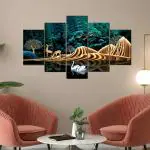 Perpetual Deer Paintings for Wall Decoration - Set Of Five, 3d Scenery Vastu Wall Painting for Living Room Large Size with Frames for Wall Decor and Home Decoration (75 CM X 43 CM)