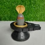 SHIVAM VASTU KALA SHIVLING ART Mahakal Natural Tilak Narmadeshwar Shivling Tilakdhari Narmada Shivaling Shiva Lingam Divya Narmada Lingam Banalingam Unique Shivling for Home with Brass Snake Naag ( 3 INCH Lingam & 6 INCH Base)