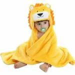 BRANDONN Yellow Lion Newborn Hooded Wrapper Baby Blanket 0-6 M (82 cm x 80 cm)
