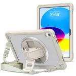 ProElite Cover for Apple iPad 10th Gen Cover Case, Rugged Shockproof Armor case Cover for Apple iPad 10th Gen with Hand Grip and Rotating Kickstand (Transparent Back) with Should Strap, Khaki