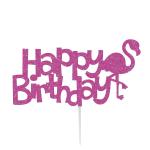 Festiko Glitter Hot Pink Happy Birthday Flamingo Cake Topper For Birthday, Anniversary