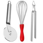 DreamBasket Stainless Steel Egg Whisk & Pizza Cutter & Roti Chimta for Kitchen