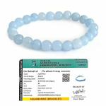 DVISHA Traders Natural Aquamarine Bracelet for Women and Men - Original Certified Aquamarine Stones Blue Bracelet with Lab Certificate for Money, Communication, Positivity and Chakra Healing - 8MM Beads
