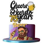 Festiko 75th Birthday Cake Topper Cheers To 75 Years Decor For Men Women Him Her Happy 75th Birthday Wedding Anniversary Party Supplies Black Glitter Decorations