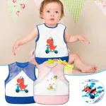 ZURU BUNCH Set of 2 pcs Cartoon Printed Full Sleeves Washable Waterproof Apron Feeding Bibs For Babies
