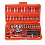 WILLGO 46 Pieces Socket Wrench Set with 1/4 inch Drive Mechanic Tools Kit