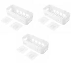 Wolblix Adhesive Shower Caddy Bathroom Shelf Organizer Wall Mounted Storage Rack No Drilling Shower Shelf Bath Essentials Shampoo Spice Holder Clear Adhesives for Shower Room Bathroom Kitchen White (Pack of 3)