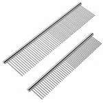 Wolblix 2 Pack Dog Combs with Rounded Ends Stainless Steel Teeth, Cat Comb for Removing Tangles and Knots, Professional Grooming Tool for Long and Short Haired Dog, Cat and other pets, 16 CM/19 CM