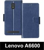 Sbms Lenovo A6600 Blue Artificial Leather Shock Proof Flip Cover