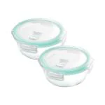 MILTON Treo Hi Borosilicate Clip Fresh Round Container, Set of 2, 400 ml Each, Transparent | AirTight | Microwave, Oven, Refrigerator Safe |BPA Free | Stackable |Dishwasher Safe, Borosilicate Glass